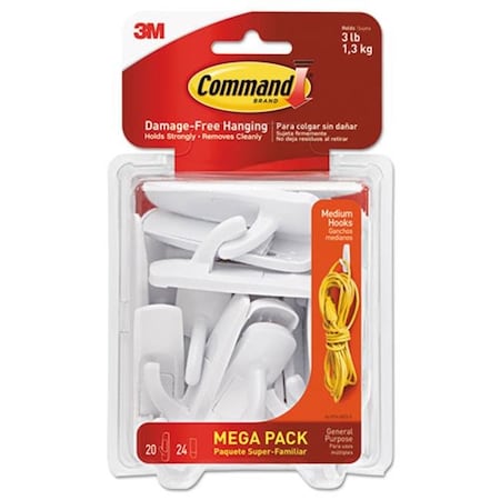 3M MMM17001MPES General Purpose Mega Hooks; Medium - Pack Of 20